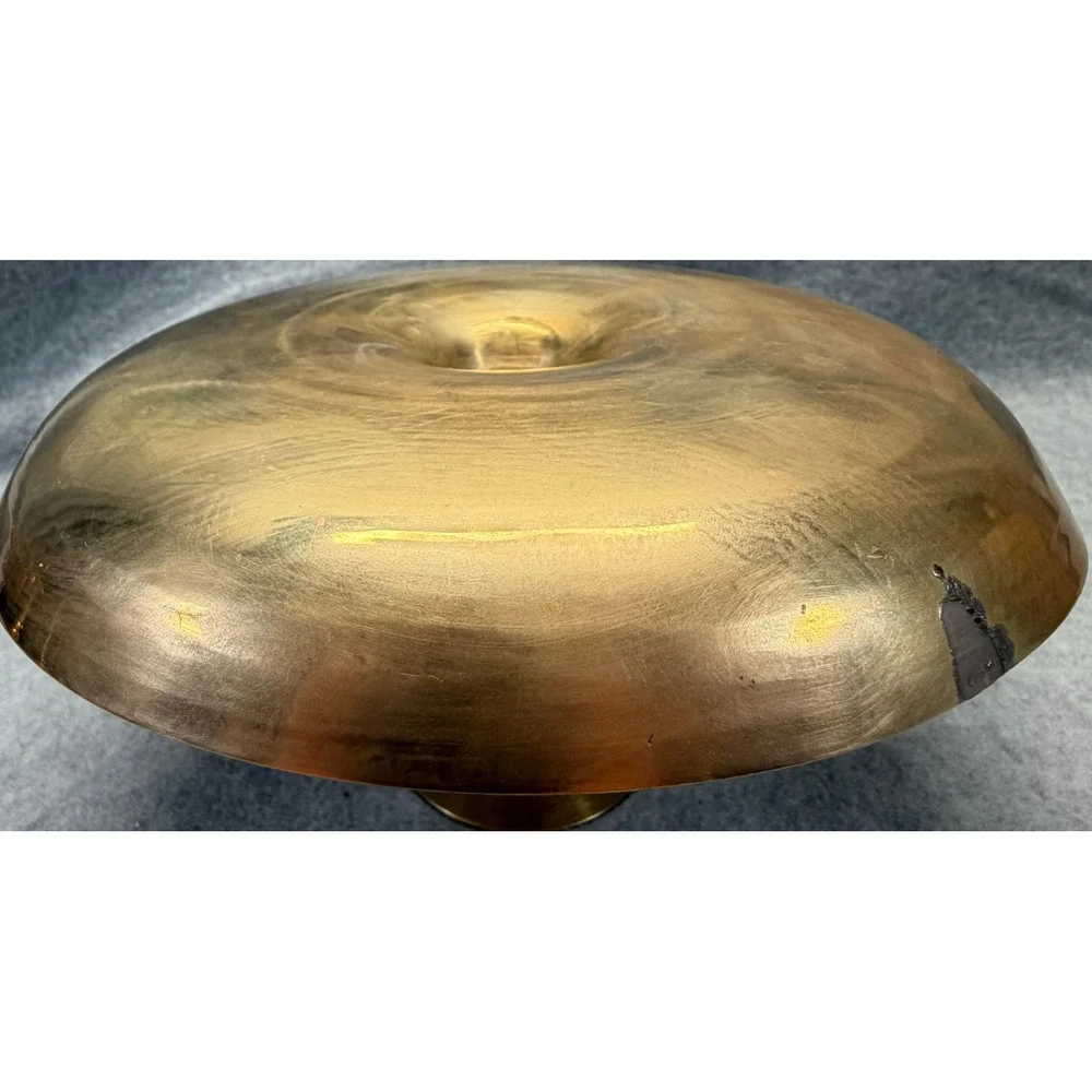 Vintage Solid Brass Chamberstick Taper Candle Holder Wide Saucer Base 8 Inch